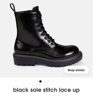 Misguided Black Sole Stitch Lace Up Chelsea Boots